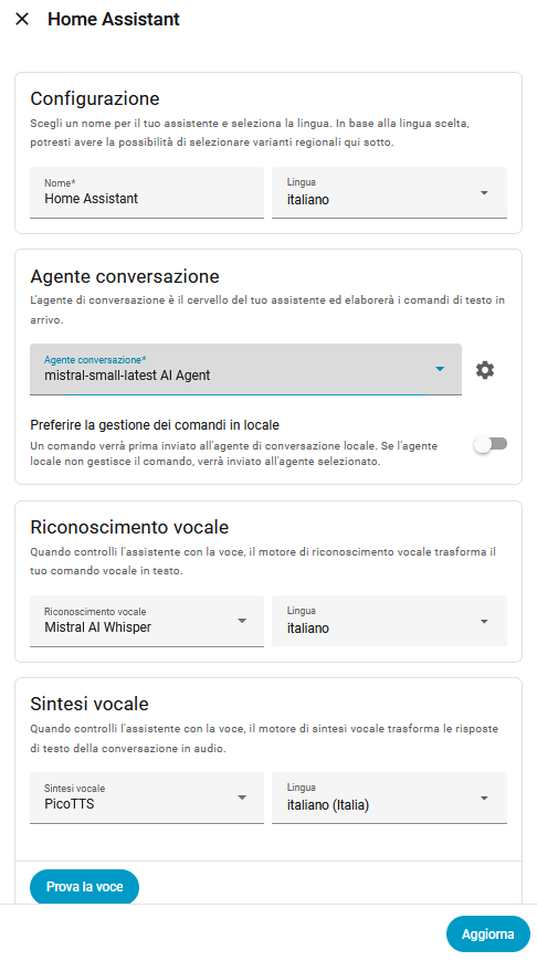 configurazione assistente vocale home assistant